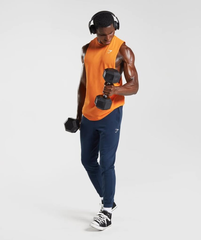 Men's Gymshark React Drop Arm Tanks Orange | NZ 8JFUVO